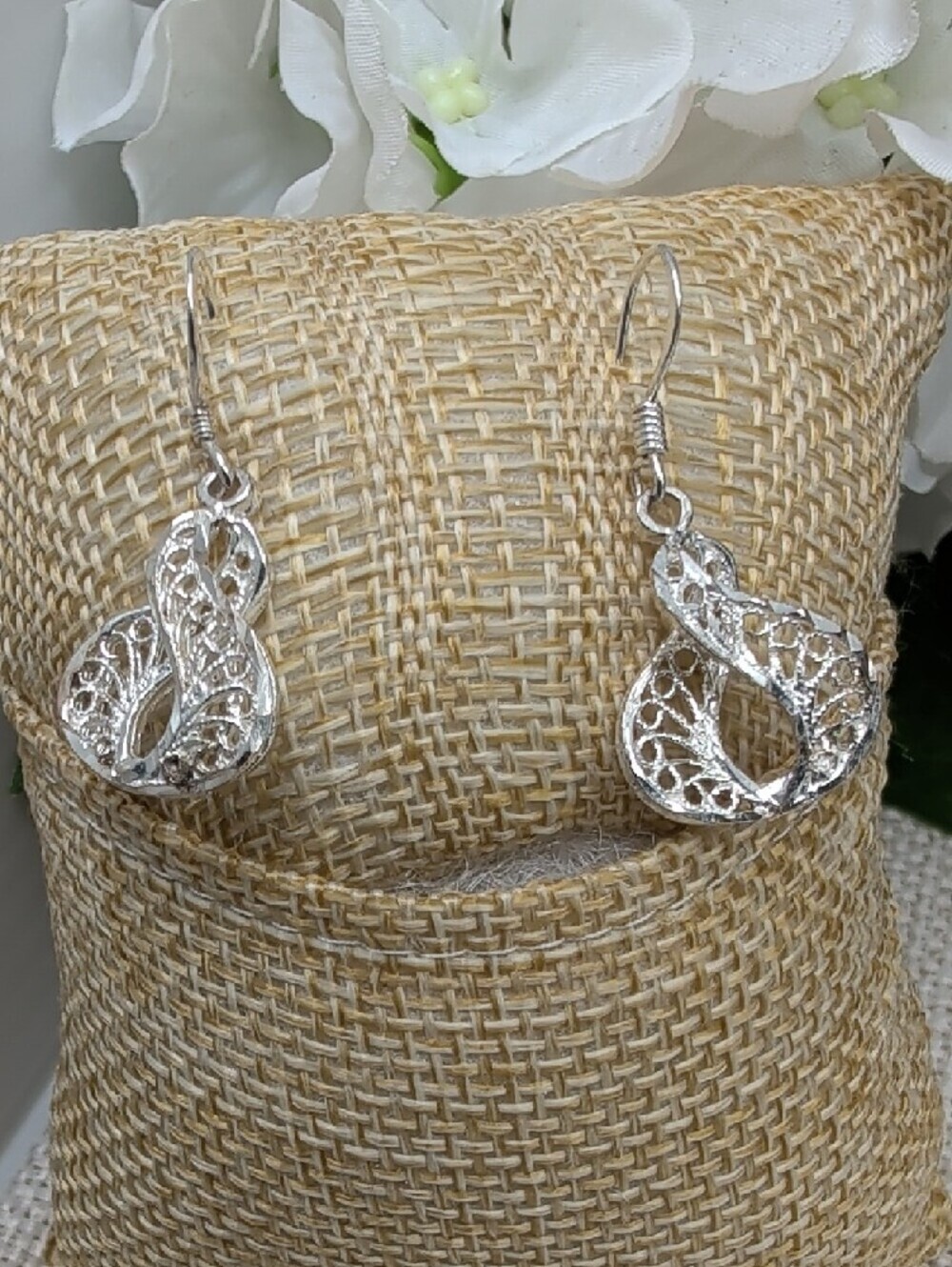 Vintage Sterling Silver 925 Filigree Lace Drop Earrings Dangle Art Nouveau - Picture 12 of 17